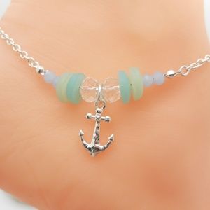 Anchor Anklet Tumbled Sea Glass